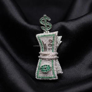Colgante de Lujo con Diseño de Pila de Dinero, Diamante Moissanita, Plata de Ley 925, Estilo Hip Hop Iced Out - Product Image 1