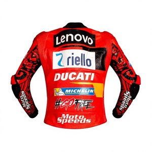 เสื้อแจ็คเก็ตหนังแท้สำหรับแข่งรถ Francesco Bagnaia MotoCP Rucati ทำจากหนังวัว/หนังจิงโจ้ ตัดเย็บตามขนาด พร้อมรูระบายอากาศ ป้องกันการกระแทก มาตรฐาน CE - Product Image 2
