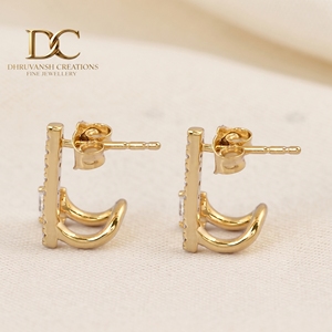 Pendientes de Oro Amarillo Sólido de 14 Quilates con Forma Única, Diamante Cultivado en Laboratorio con Corte Brillante Redondo, Certificado IGI, Joyería de Boda para Mujer - Product Image 5