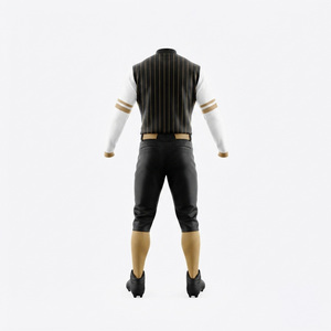 <b>Men's</b> Baseball Uniform Set Striped <b>Vest</b> Full Sleeve Jersey Black <b>White</b> Breathable Polyester Adult Regular Fit - Product Image 2