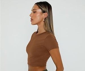 Camiseta Corta de Algodón para Mujer, Ajustada, de Manga Corta, Estilo Urbano, Informal, Suave y Elástica, con Estampado Personalizado - Product Image 3