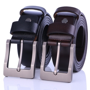 Ceinture formelle en cuir véritable marron uni en cuir de vachette avec boucle rectangulaire argentée, durable, pour homme - Product Image 5