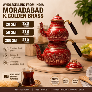 Handmade Turkish Copper Tea <b>Set</b> Wholesale, Traditional Red Floral Tea Pot, Double Kettle <b>Teapot</b> for Home and Restaurant Use - Product Image 6