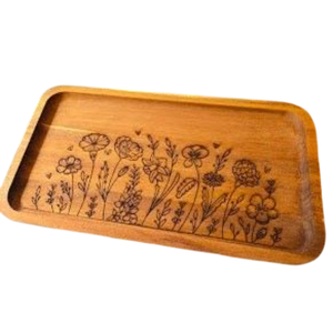 Bandeja de servir de madera color café, duradera, con asas de hierro negro, multifuncional, rectangular, para té y comida, para la cocina. - Product Image 5