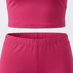 Women's 2 Piece Sporty Set Short Sleeve <b>Crop</b> <b>Top</b> and Above Knee Shorts Solid <b>Pink</b> Knitted Breathable Activewear - Product Image 5