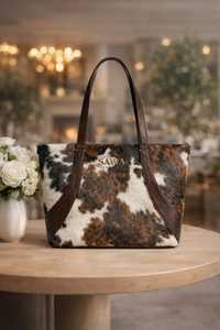 Sac fourre-tout en cuir véritable tendance avec fermeture éclair, broderie et couleur unie, style vintage, sac de shopping pour femmes LHTB-0030B - Product Image 3