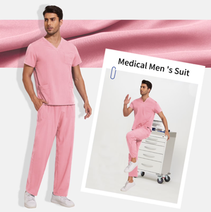 Scrubs for Men <b>Set</b> V-Neck Top & Straight Leg Pants Stretch Nursing Uniform <b>Set</b> with Adjustable Waistband and Multiple Pockets - Product Image 1