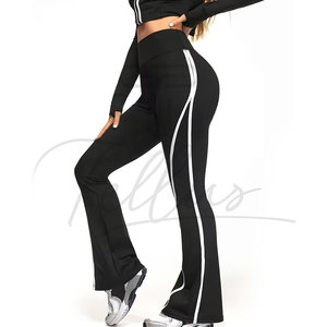 Pantalon de yoga taille haute longueur intégrale avec imprimé, bande latérale contrastante, taille élastique, en Spandex et Polyester, pour femme, entraînement et sport - Product Image 4