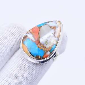 Oyster Turquoise <b>Ring</b> Teardrop Gemstone 925 Sterling Silver Handmade Boho Jewelry Natural Stone <b>Ring</b> For Women - Product Image 1
