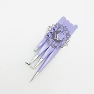Grande pince à épiler à sourcils à 90 degrés de qualité supérieure manche en acier inoxydable lisse avec pince à cils en poudre violette - Product Image 4