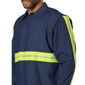 Camisa de Trabajo Personalizada Unisex de Algodón FR Transpirable con Botones, Uniforme de Seguridad de Alta Visibilidad con Cinta Reflectante y Detección de Agujas - Product Image 5