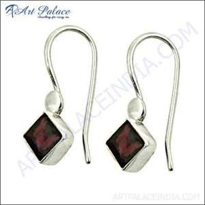 Plain Silver Gemstone <b>Earring</b> Square Shape <b>Earrings</b> <b>Garnet</b> <b>Earring</b> Fancy <b>Earring</b> - Product Image 1