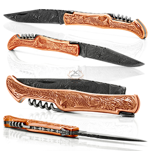 Couteau de poche Laguiole en acier Damas DD-LK-WH514, manche en cuivre gravé, étui en cuir de vache, couteau EDC pour extérieur - Product Image 6