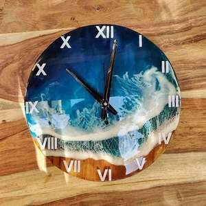 Custom Epoxy Resin Wooden Wall <b>Clock</b> Needle Mechanical Movement <b>Battery</b> Powered-Stylish Hotel Living Room Decor Vintage Design - Product Image 4