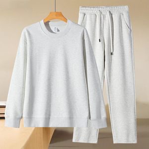 ชุดเซ็ตเสื้อสเวตเชิ้ตผ้าฝ้ายคอตตอน OEM แบบ unisex คอกลม แขนเสื้อแบบดรอปโชว์เดอร์ ทรงหลวม สีพื้น ชุดลำลองสองชิ้นสำหรับฤดูใบไม้ร่วง ชุดลำลองผู้ชาย - Product Image 6