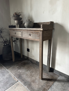 Table d'appoint rustique en bois flotté, console étroite en bois, meuble d'entrée à deux tiroirs, décoration vintage style ferme, rangement - Product Image 2