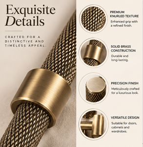 Manija de Puerta Moderna de Latón Sólido con Diseño Moleteado, Acabado Dorado Texturizado, Herraje para Armarios y Gabinetes, para Interiores Contemporáneos de Diseño - Product Image 5
