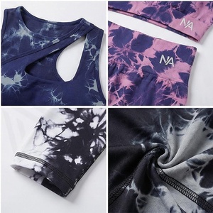 North Approach 2 Piece Yoga Set <b>One</b>-Shoulder Tie Dye High Waist Shorts Sweat Wicking Breathable Spandex Polyester - Product Image 4