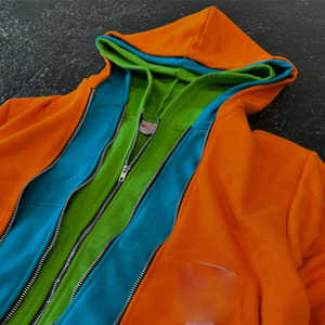 Custom 3 Layer Zip Hoodies <b>Men</b> Heavyweight Fleece 100% Cotton Triple Layer Color Block Winter Hoodie Cut Sew 3 Zipper - Product Image 3