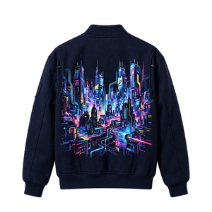 Veste universitaire personnalisée en laine avec manches en cuir, imprimé graphique Neon City, fermeture à boutons-pression, style classique Letterman - Product Image 2