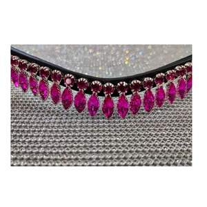 Banda para la frente de cuero de cristal rosa oscuro ligera de súper calidad accesorio ecuestre duradero para montar a caballo negro marrón - Product Image 1