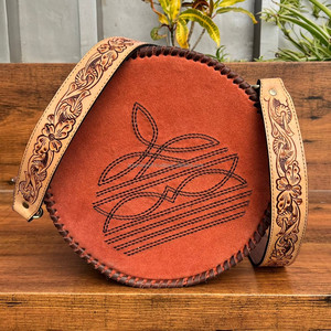 Best Selling Fashion Designer Boot Stitch Hand Tooled Suede Leather Round Crossbody Bags for Women Trendy Ladies Canteen <b>Handbag</b> - Product Image 3