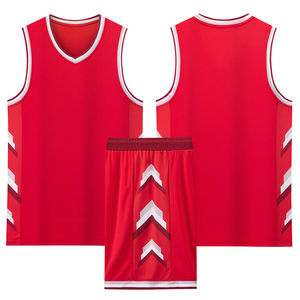 Conjunto de Uniforme de Baloncesto Unisex, Sin Mangas, Cuello en V, Rojo, Impresión Sublimada, Absorbe la Humedad, 100% Poliéster, Secado Rápido, Ajuste Atlético, para Todos - Product Image 1