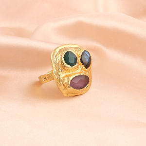Bold fashion jewelry <b>ring</b> purple cat's eye labradorite green onyx texture metal brass <b>ring</b> 18k gold plated chunky <b>statement</b> <b>ring</b> - Product Image 4