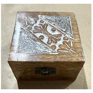 Distribuidor mayorista que vende cajas de madera de mango grabadas de alta calidad para uso doméstico, caja rectangular de almacenamiento de madera marrón de la India. - Product Image 1