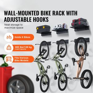Support mural pour 6 vélos et 3 casques avec 3 étagères, organisateur de garage à domicile, support de rangement pour vélos - Product Image 2