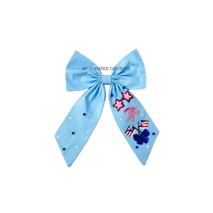 USA Theme 4th of July Beaded Bow Handmade <b>Red</b> White Blue Holiday Seed Beaded Hair Bow Alligator Clip Style - Product Image 3
