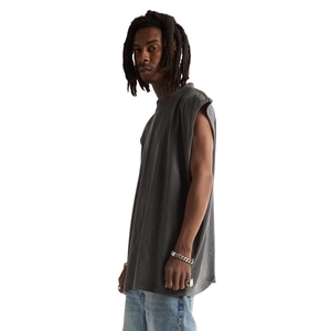 Débardeur Homme Vintage Gris Foncé Personnalisé en Coton Épais Coupe Oversize Épaules Tombantes - Product Image 3