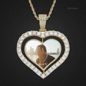 Iced Out Custom Heart Picture Pendant - 925 Sterling Silver Moissanite Custom Photo Pendant Personalized <b>Memory</b> Photo Pendant - Product Image 2