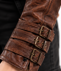 แจ็คเก็ตหนังสไตล์ทหารสำหรับผู้หญิงพร้อมปกตั้ง - Product Image 4