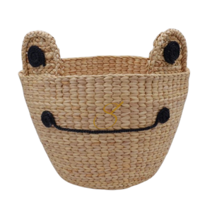 Panier de rangement pour enfants en jacinthe d'eau écologique, organisateur de jouets grenouille moderne fait main - Product Image 1