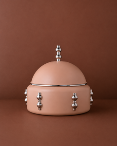 Luxury Beige Chafing Dish Serving Pot <b>Pastel</b> Pink Insulated Hotcase Food Warmer Chrome Accents <b>Decorative</b> Casserole - Product Image 1