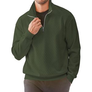 2025 hommes décontracté à manches longues quart Zip gaufré sweat couleur unie géométrique Texture pull tricot pour Polo avec doublé - Product Image 2