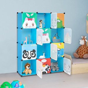 Armadio a 4 strati con 12 scomparti a tema animali, in plastica e filo d'acciaio, 105x35x140cm, per bambini e ragazzi, con 2 aste appendiabiti - Product Image 6