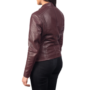Veste élégante pour femmes en cuir synthétique marron, motif hivernal, logo, coupe ajustée minimaliste, col rabattu, fermeture éclair, fabrication OEM - Product Image 5