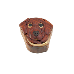 Caja de Joyería con Forma de Cabeza de Perro de Madera, Caja de Recuerdos Grabada para Mascotas, Decoración del Hogar, Hecha en Vietnam - Product Image 1