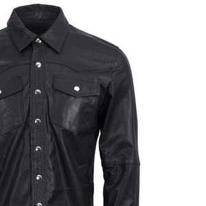 Veste en cuir style streetwear pour homme, noire, coupe ample, col chemise, simple boutonnage, manches courtes en PU - Product Image 4