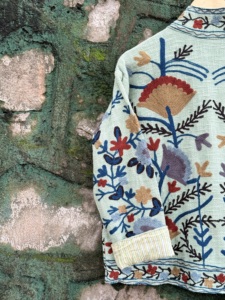 Mint Floral <b>Velvet</b> Woven Sujani Cotton <b>Jacket</b> <b>Women</b> Handmade Embroidery Ethnic Boho Heart Print Autumn Winter - Product Image 4