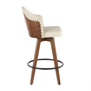 Taburete de Bar Ahoy Mid Century en Madera de Nogal y Cuero Sintético Crema, Colección de Taburetes de Bar - Product Image 2