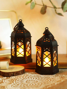 2 Pcs Flameless & Smokeless Iron Modern LED <b>Hurricane</b> <b>Lantern</b> Lamp Wall Hanging Led Candle Light for Home Decor - Product Image 1