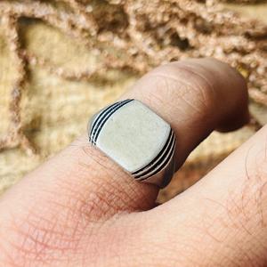 Geometric Minimalist Brass <b>Ring</b> <b>Men</b> Silver Plated Signet Band Oxidized Silver Finish Wholesale Silvereye Third Party Certified - Product Image 3