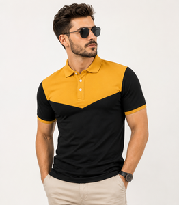 <b>Men's</b> Color Blocked Polo <b>Shirt</b> Short Sleeve Breathable Knitted Casual Design Front Logo <b>Yellow</b> And Black Custom Made T <b>shirt</b> - Product Image 4