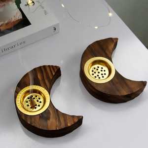 เตาเผาเครื่องหอมรูปพระจันทร์เสี้ยว ทำจากไม้และสแตนเลส ยี่ห้อ Skies Trader สำหรับใส่บัคฮูร์ ถ่าน และน้ำหอมอูด พร้อมถาดรอง 100% - Product Image 1