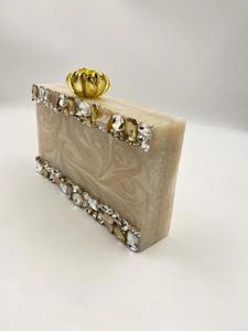 Pochette pour femme en résine faite à la main, sac à main pour femme, sac de soirée à bas prix, couleur laiton, motif floral - Product Image 2