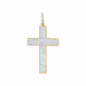 Colgante de Cruz Religiosa HipHop Cristiana para Hombre, de Oro Amarillo Sólido de 10K con Diamantes Tallados en Canal, 1.80 pulgadas, 1 CT, Joyería Personalizada - Product Image 1