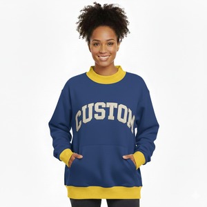 Sweat-shirt à col montant en coton/élasthanne épais OEM avec motif imprimé sur le devant et broderie de logo personnalisée pour femme, hiver - Product Image 3
